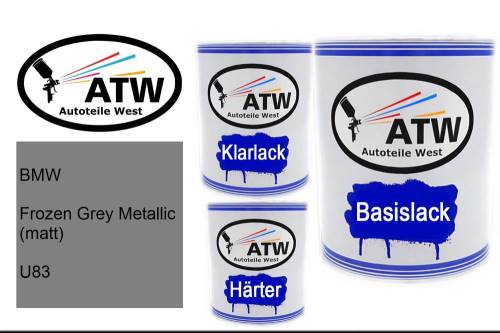 BMW, Frozen Grey Metallic (matt), U83: 1L Lackdose + 1L Klarlack + 500ml Härter - Set, von ATW Autoteile West.